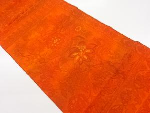 ふくれ織横段に花唐草模様織出し名古屋帯